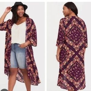 Torrid Burgundy Floral Kimono